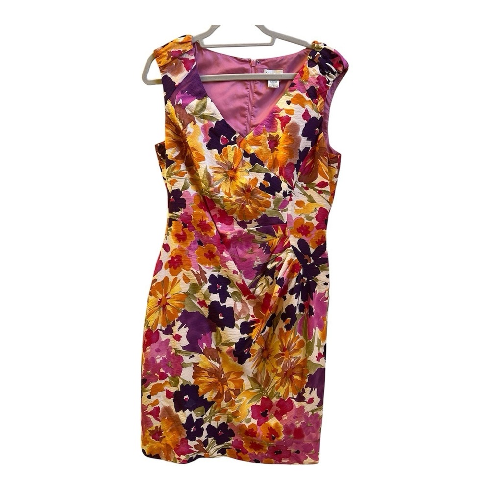 Andre Oliver Floral Dress Size 14 Tropical Lined Island Artsy Zip Party